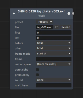 A Read open in the node graph: its file field shows only the end of the path